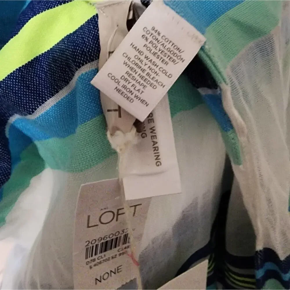 Loft yellow blue and‎ white striped infinity scarf new!